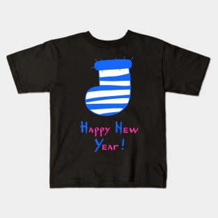 Striped Felt Christmas Stocking. Happy New Year! Kids T-Shirt